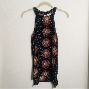 Paper Crane Medallion Pattern High Neck Tank Top